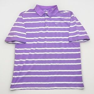 Nike Men's Purple White Striped Golf Polo Shirt sz L like new!